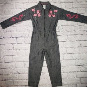 Disney Kids Girl's Mulan Jumpsuit Embroidered Jumper Zip Front Gray Size 9/10
